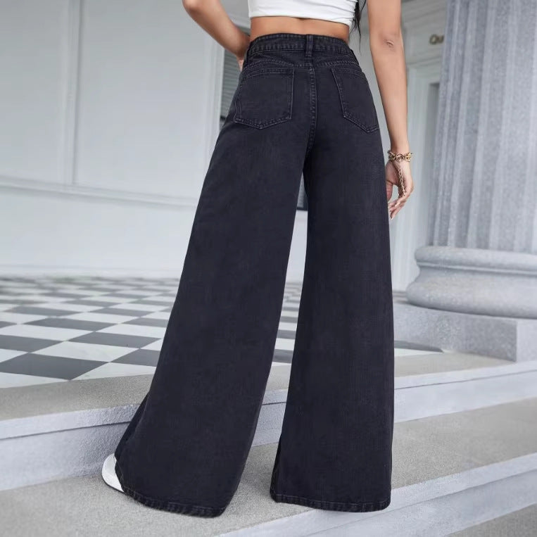 Ladies High-Waisted Ultra-Wide Palazzo Jeans made of Denim with Wide Leg Chichicherry