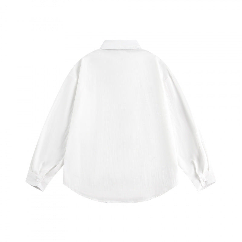 Unisex Oversize Lightweight Structured Cotton Shirt with Chest Pocket and Rounded Hem Chichicherry
