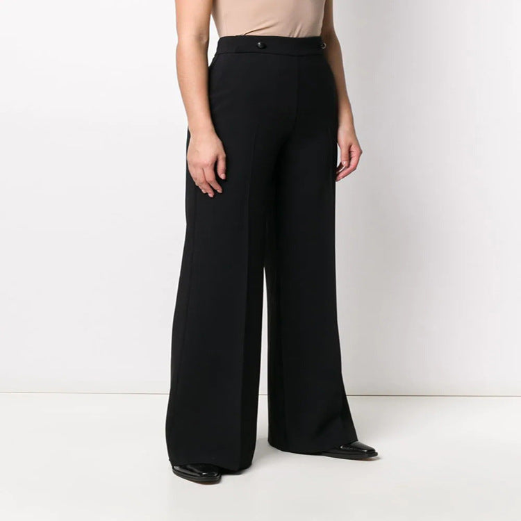Women's High-Waisted Tailored Palazzo Trousers with Crease and Wide Leg Chichicherry