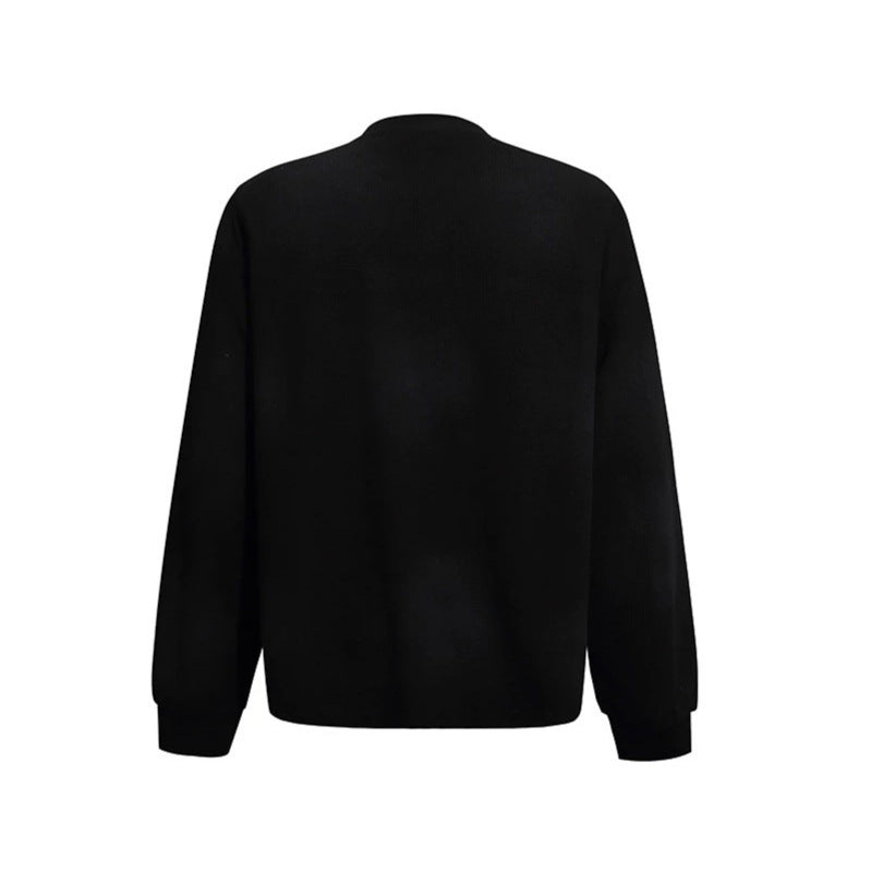 Women’s Oversized Sweatshirt with Waffle Texture, Round Neck and Ruins Sketch Print Chichicherry
