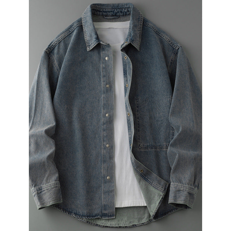 Herren Overshirt-Jacke aus gewaschenem Denim mit Druckknopfleiste und Relaxed-Schnitt Chichicherry