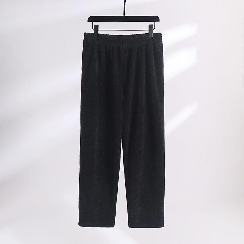 Women's Wide Corduroy Trousers with Elastic Waistband, Side Pockets and Straight Leg Chichicherry
