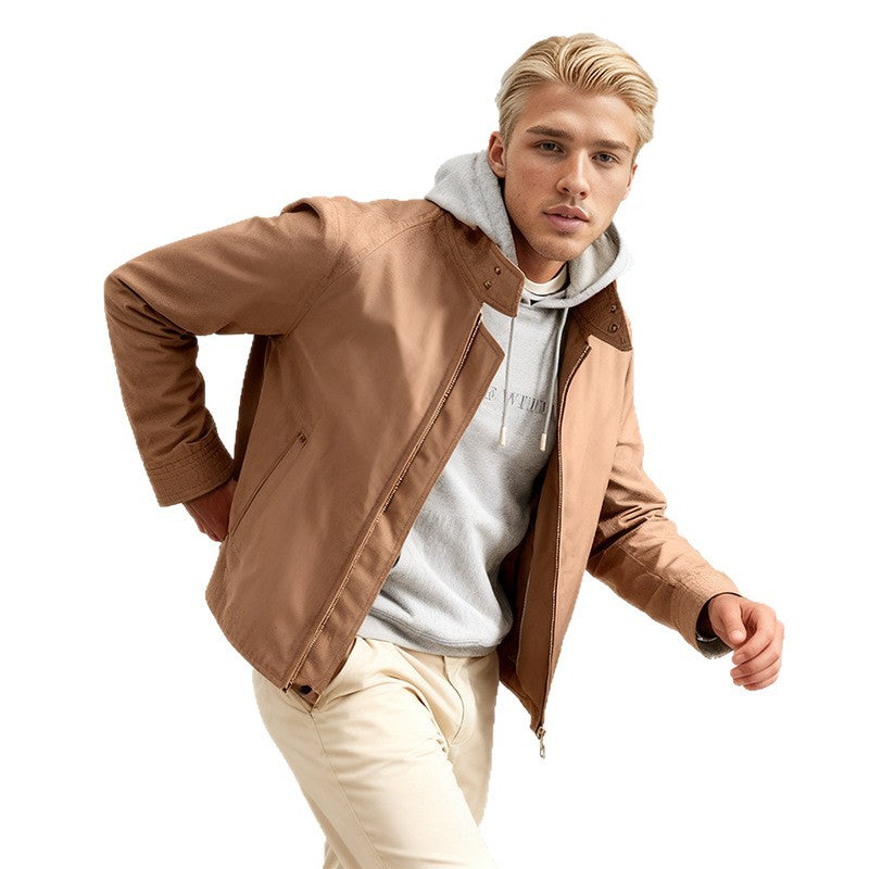 Men's Lightweight Bomber Jacket with Cord Collar and Zipper Chichicherry