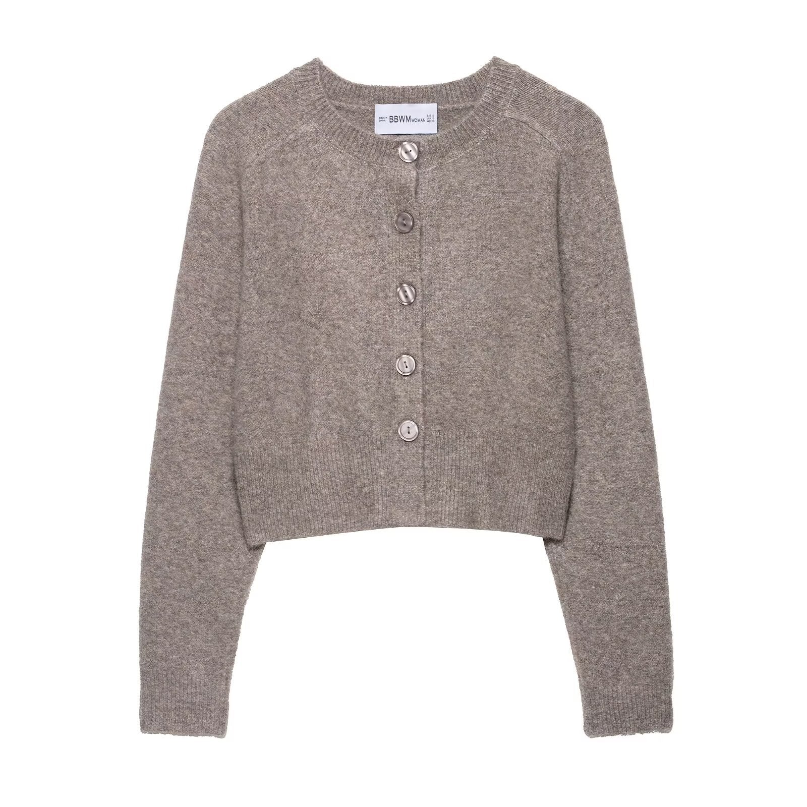Ladies Cropped Raglan Cardigan with Pearl Buttons and Wide Ribbed Hem Chichicherry