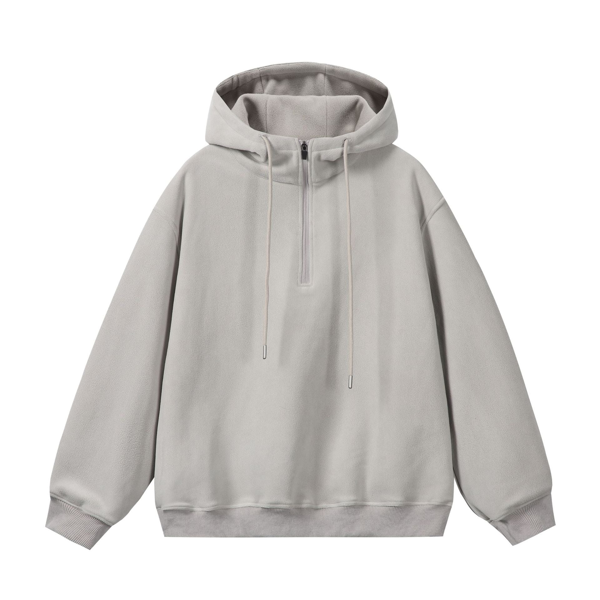 Unisex Oversize Fleece-Halfzip-Hooded Sweater with Drawstring and Ribbed Cuffs Chichicherry