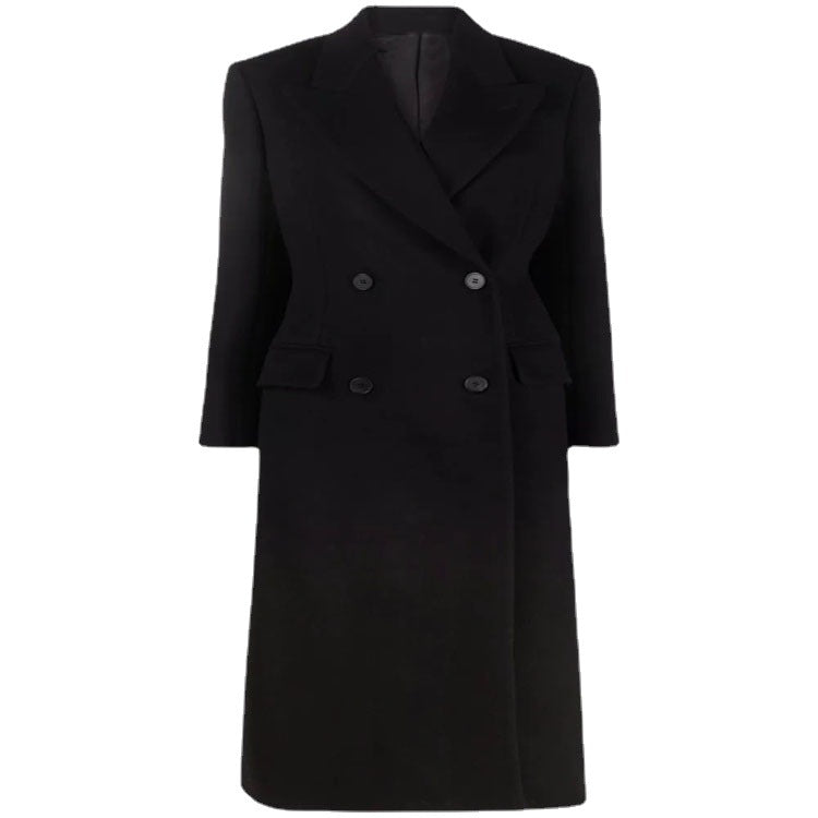 Women’s long coat in minimalist double-breasted style with tailored silhouette and flap pockets Chichicherry