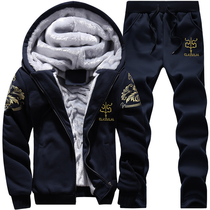Men's Fleece-Lined Leisure Set with Hoodie and Thermal Joggers Chichicherry