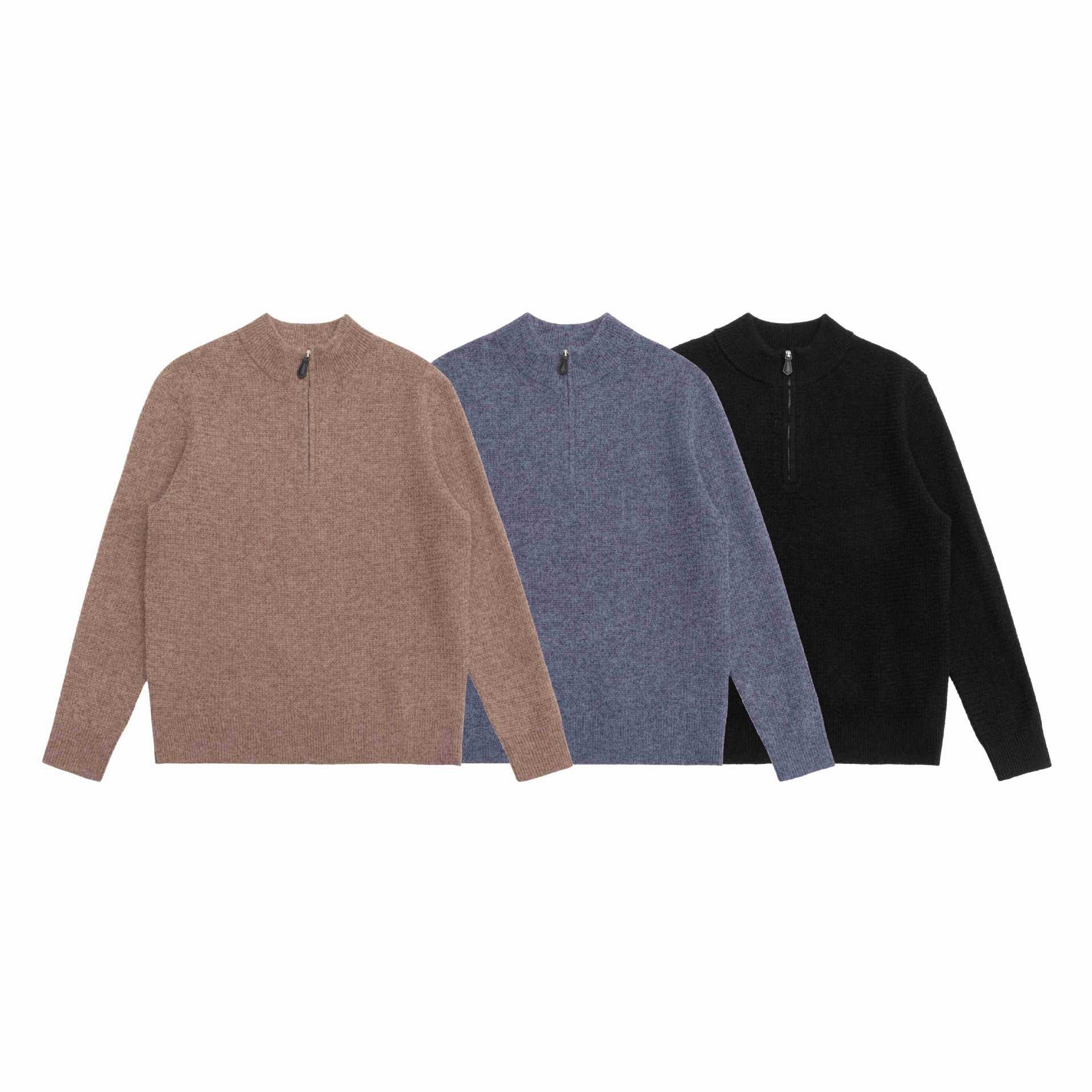 Unisex fine structure half-zip pullover with short zipper and ribbed cuffs Chichicherry
