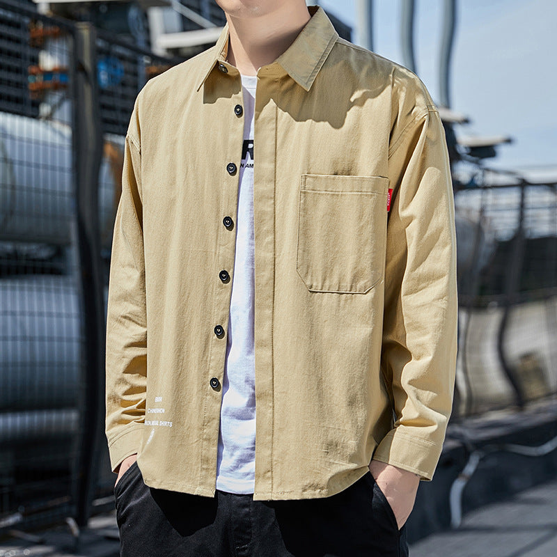 Men's oversized shirt jacket in casual worker style with chest pocket and continuous button placket Chichicherry