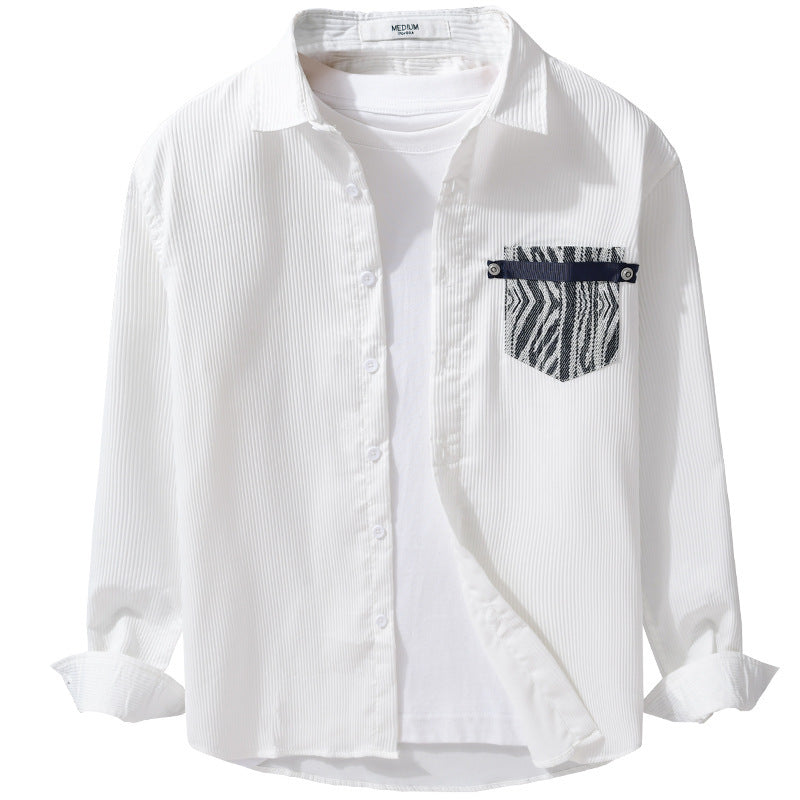 Men's Light Long Sleeve Shirt in Layering Look with finely textured weave and patterned chest pocket Chichicherry