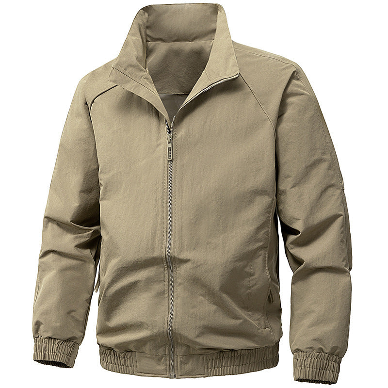Men's Technical Microfiber Softshell Jacket in Bomber Style with Stand Collar and Zipper Pockets Chichicherry