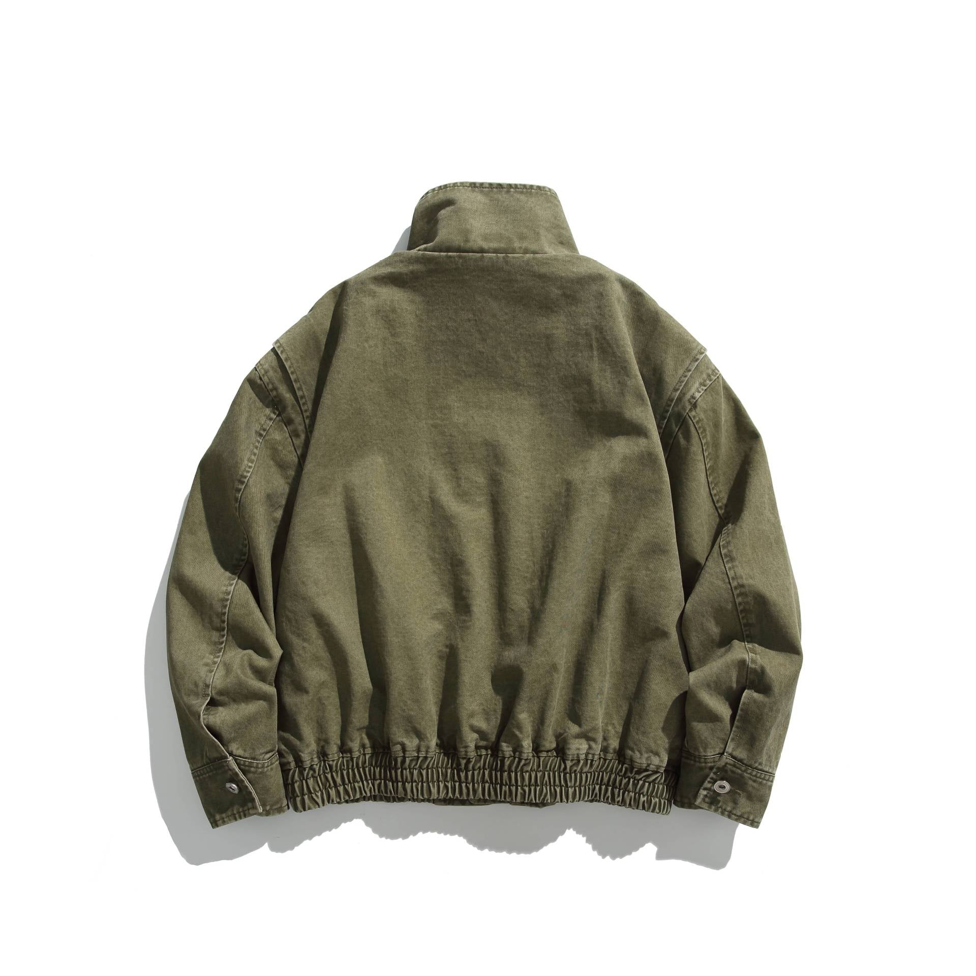 Unisex Short Jacket in Vintage Canvas with High Stand-Up Collar and Utility Pockets Chichicherry
