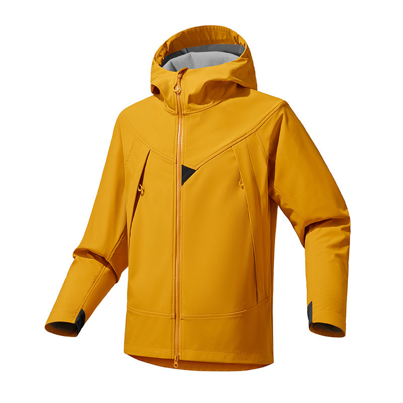 Men's Technical Softshell Outdoor Jacket with Hood Windproof Stretch and Two-Way Zipper Chichicherry