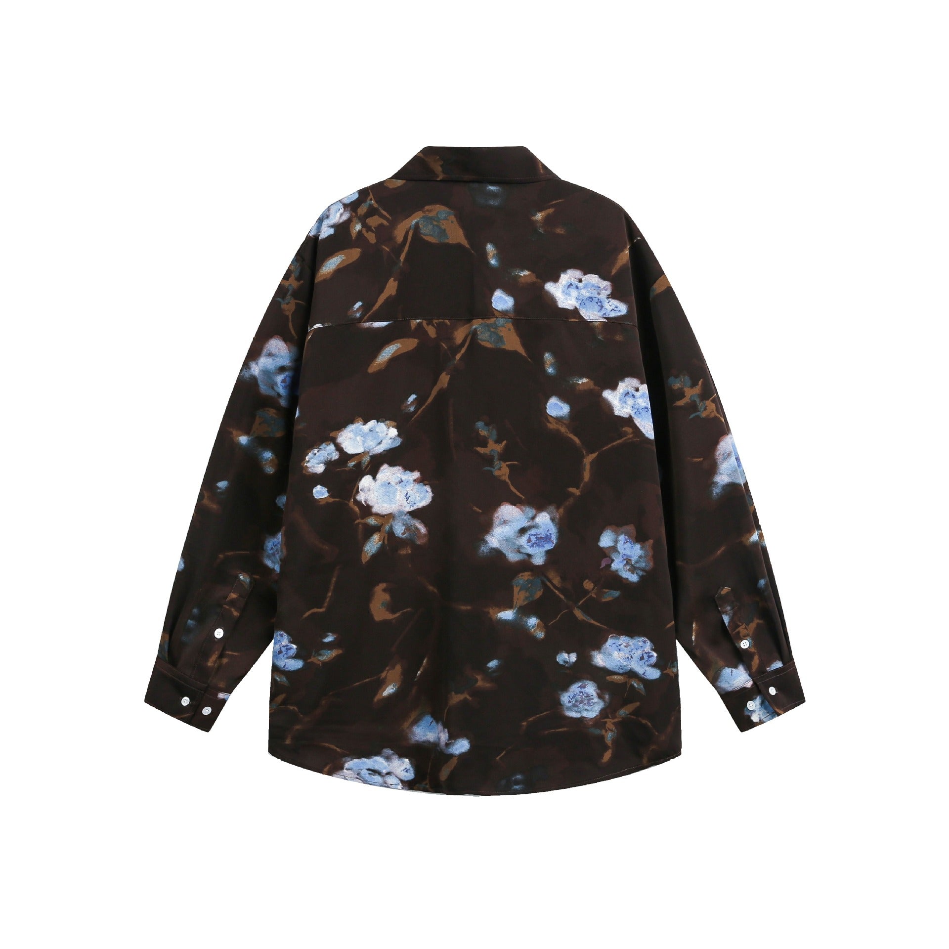 Women's Oversize Shirt Blouse with Floral Watercolor Print and Chest Pocket Chichicherry