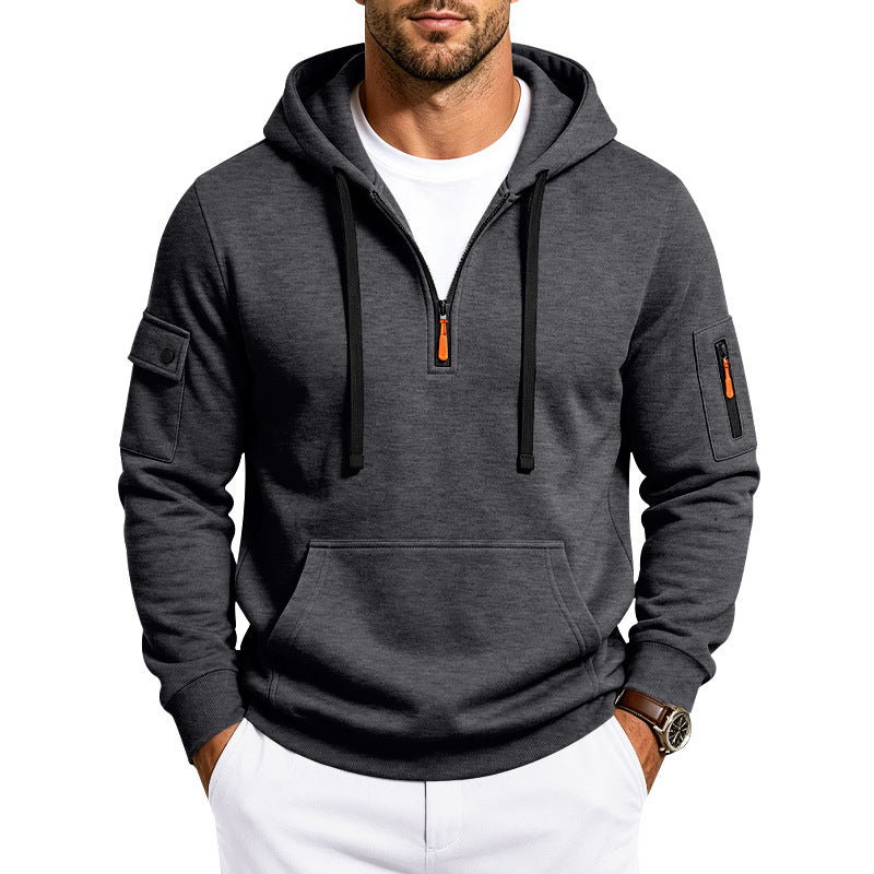 Men's Hoodie with Half Zip, Utility Arm Pockets and Kangaroo Pocket Chichicherry