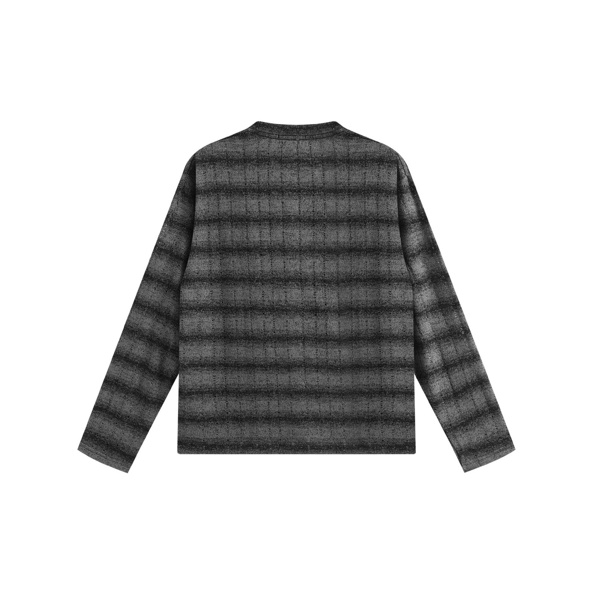 Unisex fine-structured round neck sweater with horizontal stripe pattern and logo patch Chichicherry