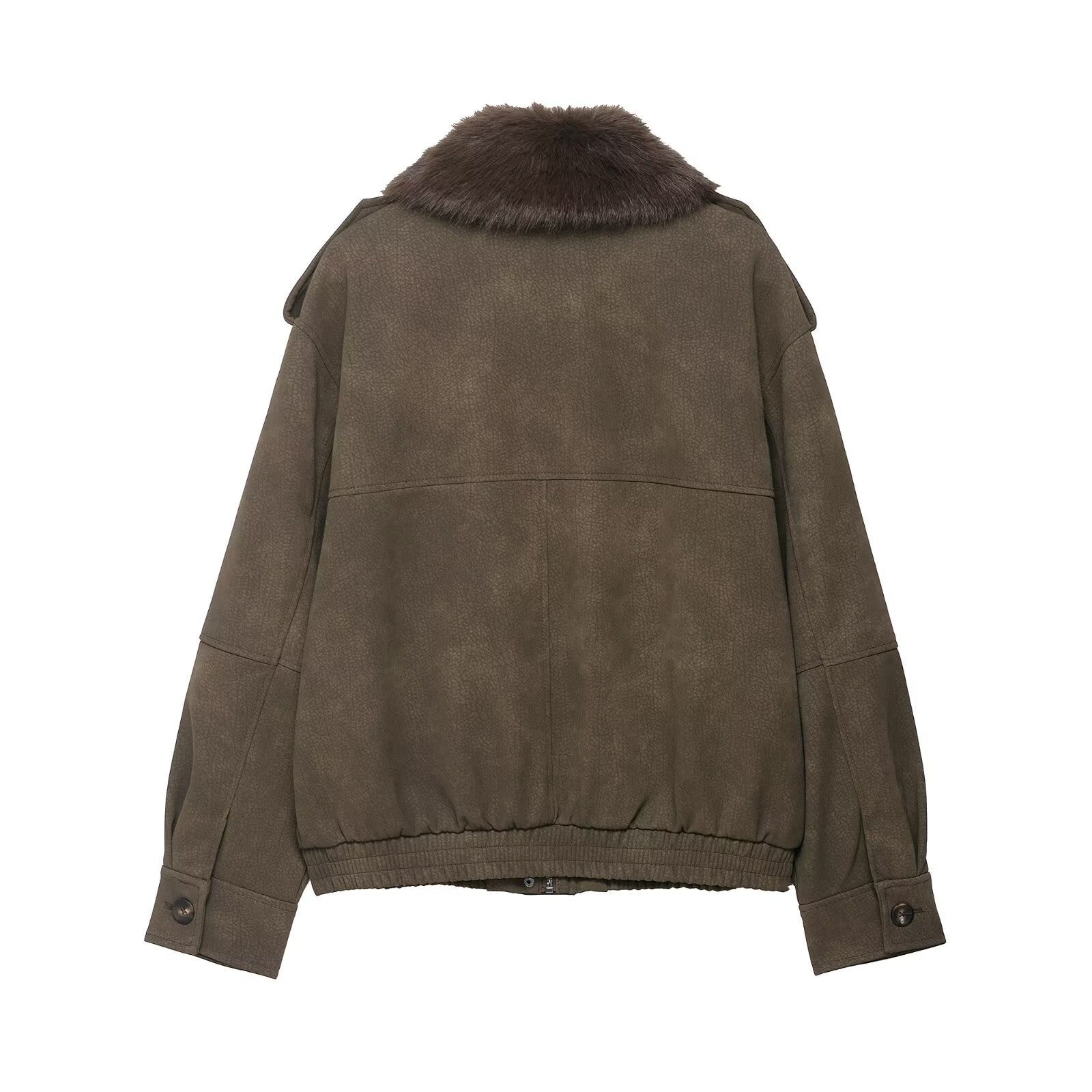 Women's short jacket in pilot bomber style with faux fur shawl collar Chichicherry