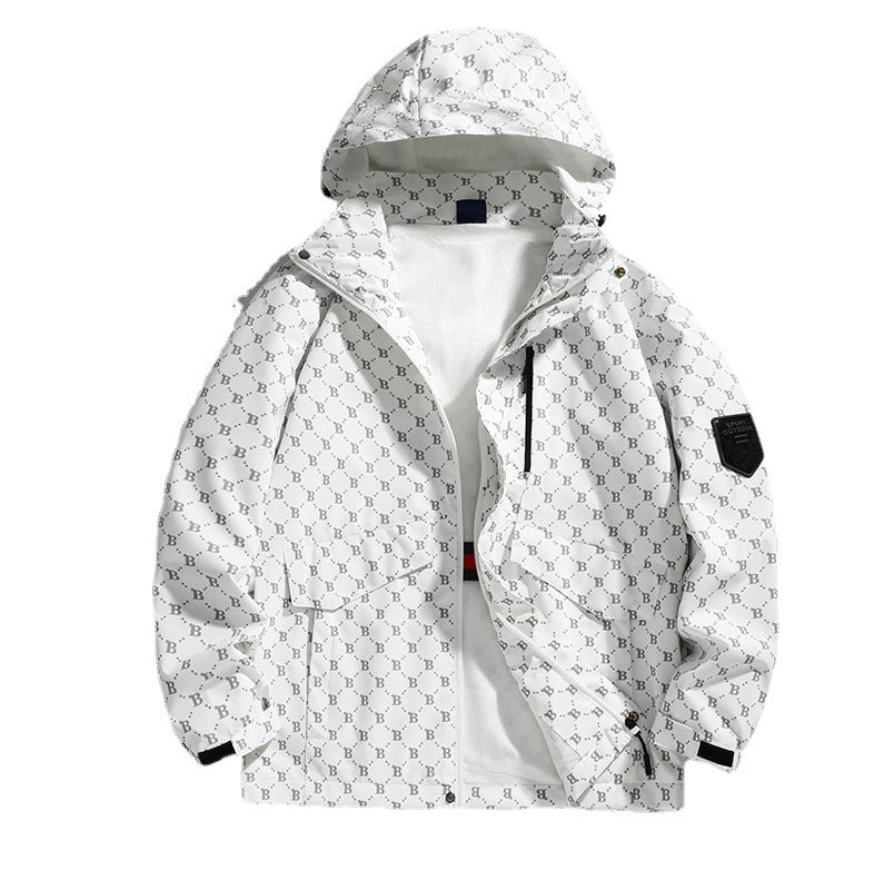 Men's Lightweight Hooded Logo Allover Field Jacket with Mesh Lining and Water-Repellent Surface Chichicherry