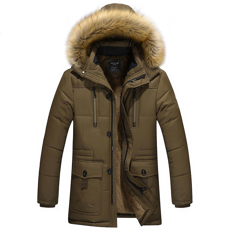 Men's longer quilted thermal parka with removable faux fur hood and teddy fleece lining Chichicherry