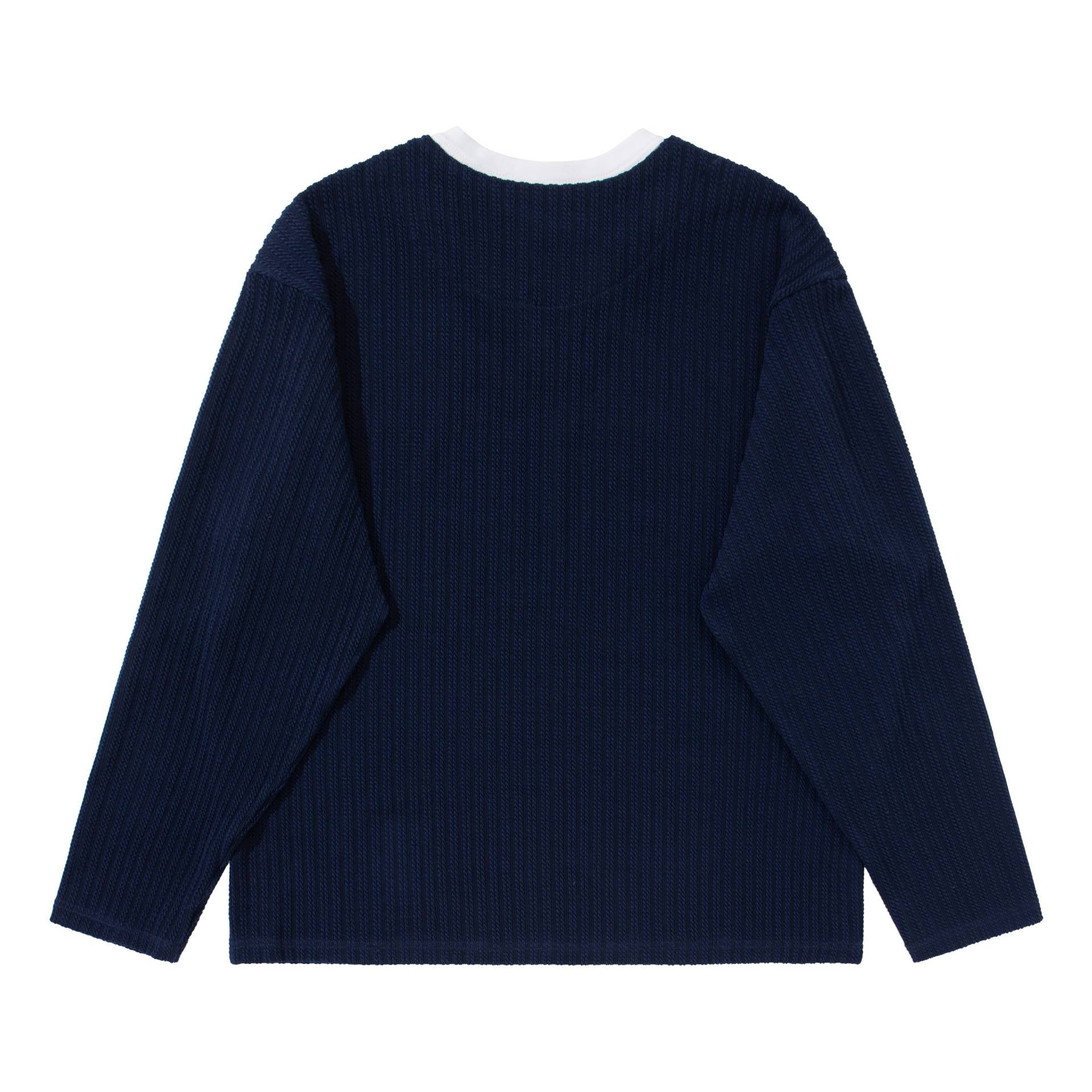 Unisex Ribbed Long Sleeve Pullover with V-Notch and Inserted Round Neck Underlayer Chichicherry