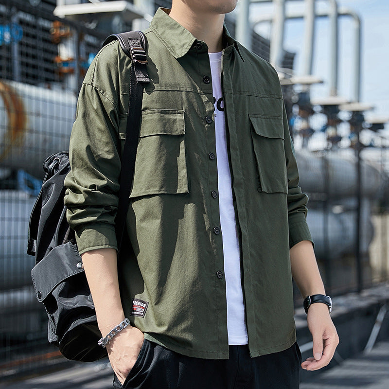 Men's overshirt in utility canvas look with chest patch pockets and straight cut Chichicherry