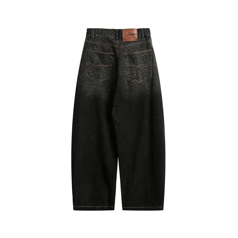 Ladies Cropped Wide Jeans with High Waist and Leopard Print Chichicherry
