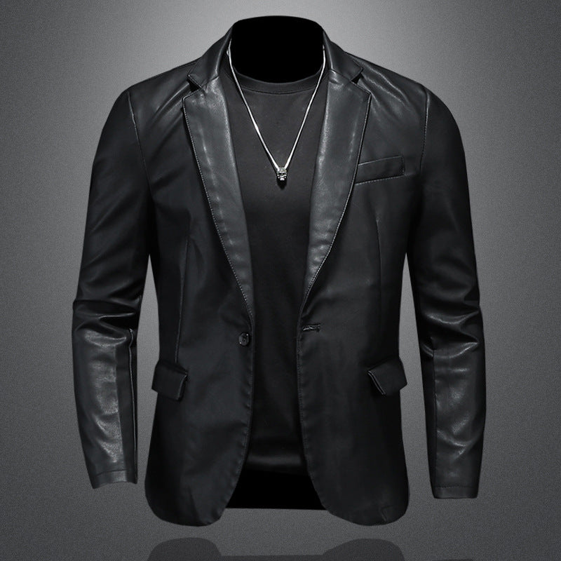 Men's leather blazer with a slim silhouette, pointed lapels, and flap pockets Chichicherry