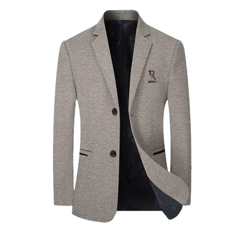 Men's Tailored Structured Blazer in Slim Fit with Logo Embroidery and Light Inner Lining Chichicherry