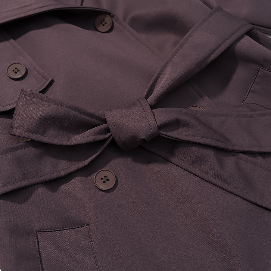 Women Longer tailored trench coat with tie belt and double-breasted button placket Chichicherry