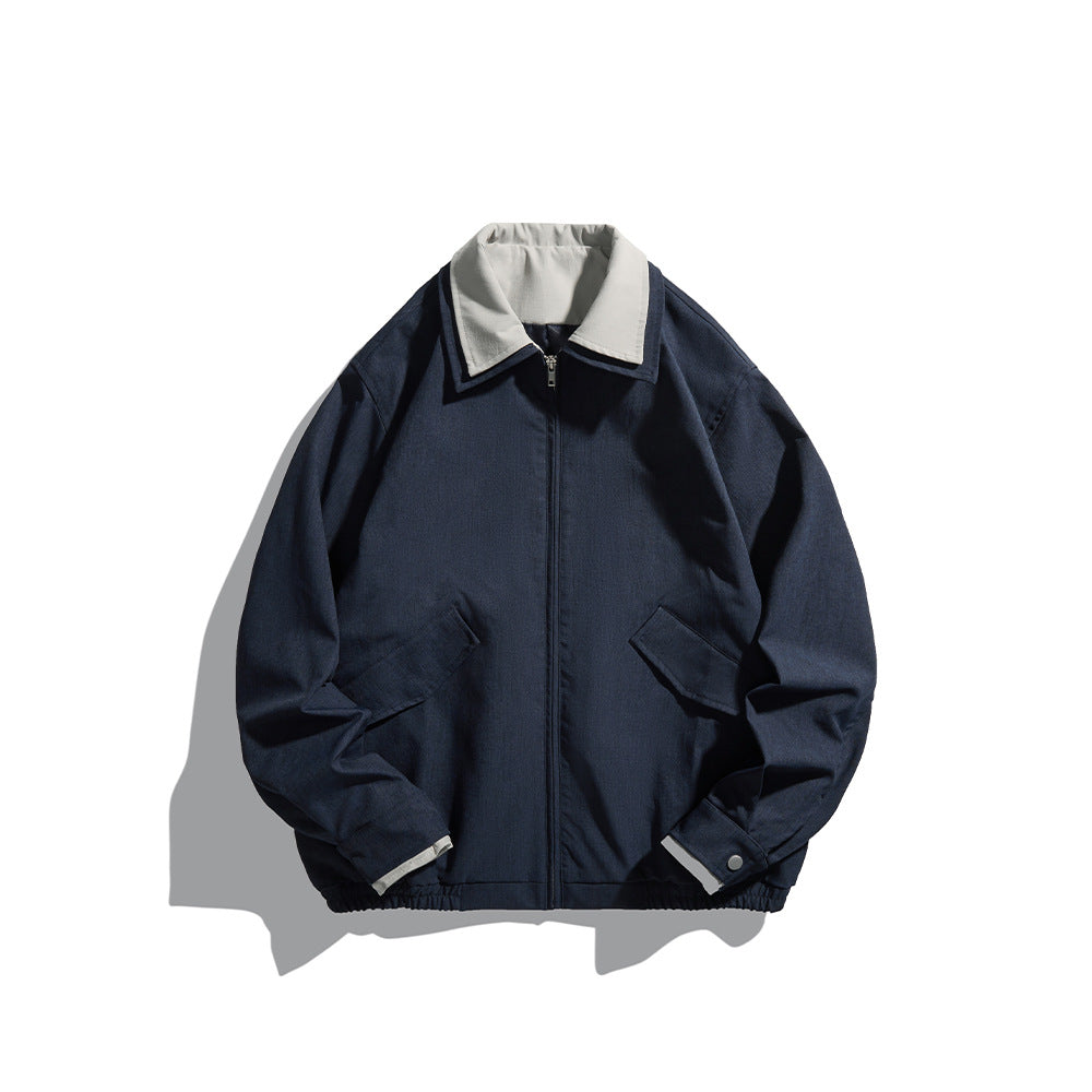 Men's short jacket in boxy cut made of sturdy canvas with contrasting lapel Chichicherry
