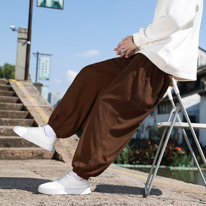 Men's Wide Cord Lounge Pants with Drawstring, Ribbed Cord Structure and Elastic Cuffs Chichicherry