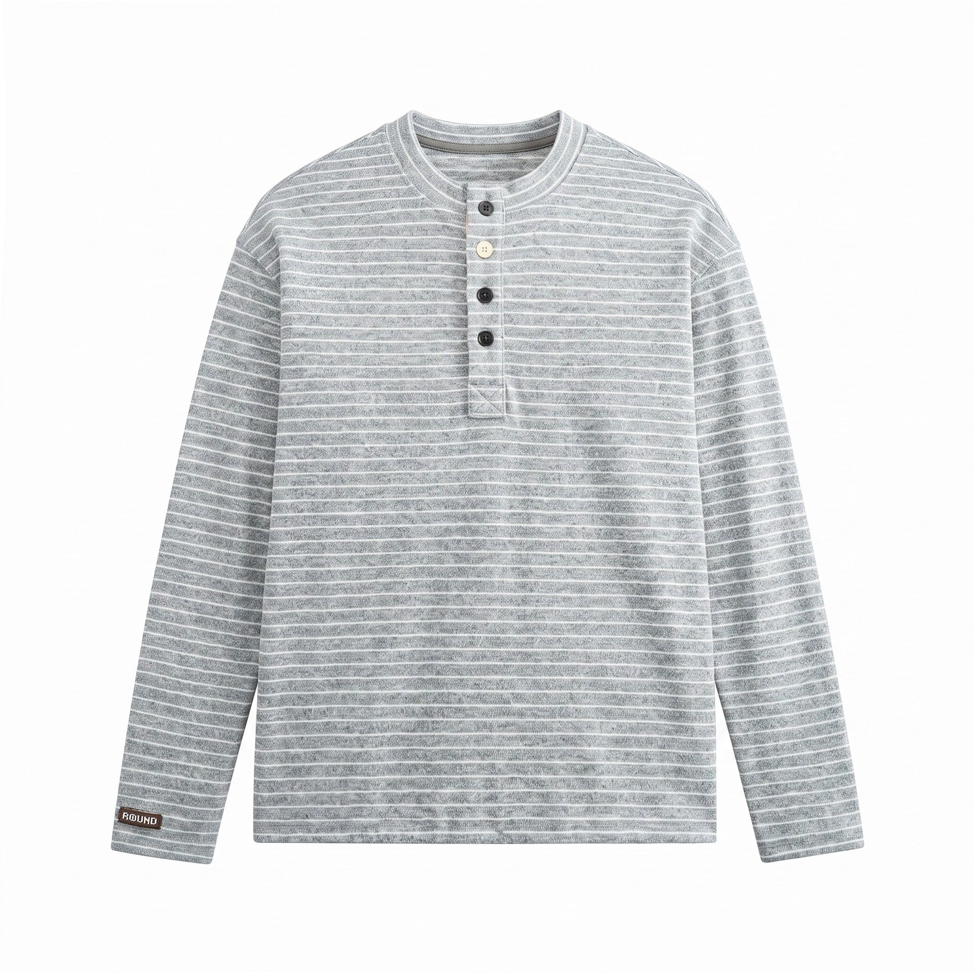 Men's Fine Knit Henley Shirt with Short Button Placket and Horizontal Stripe Pattern Chichicherry