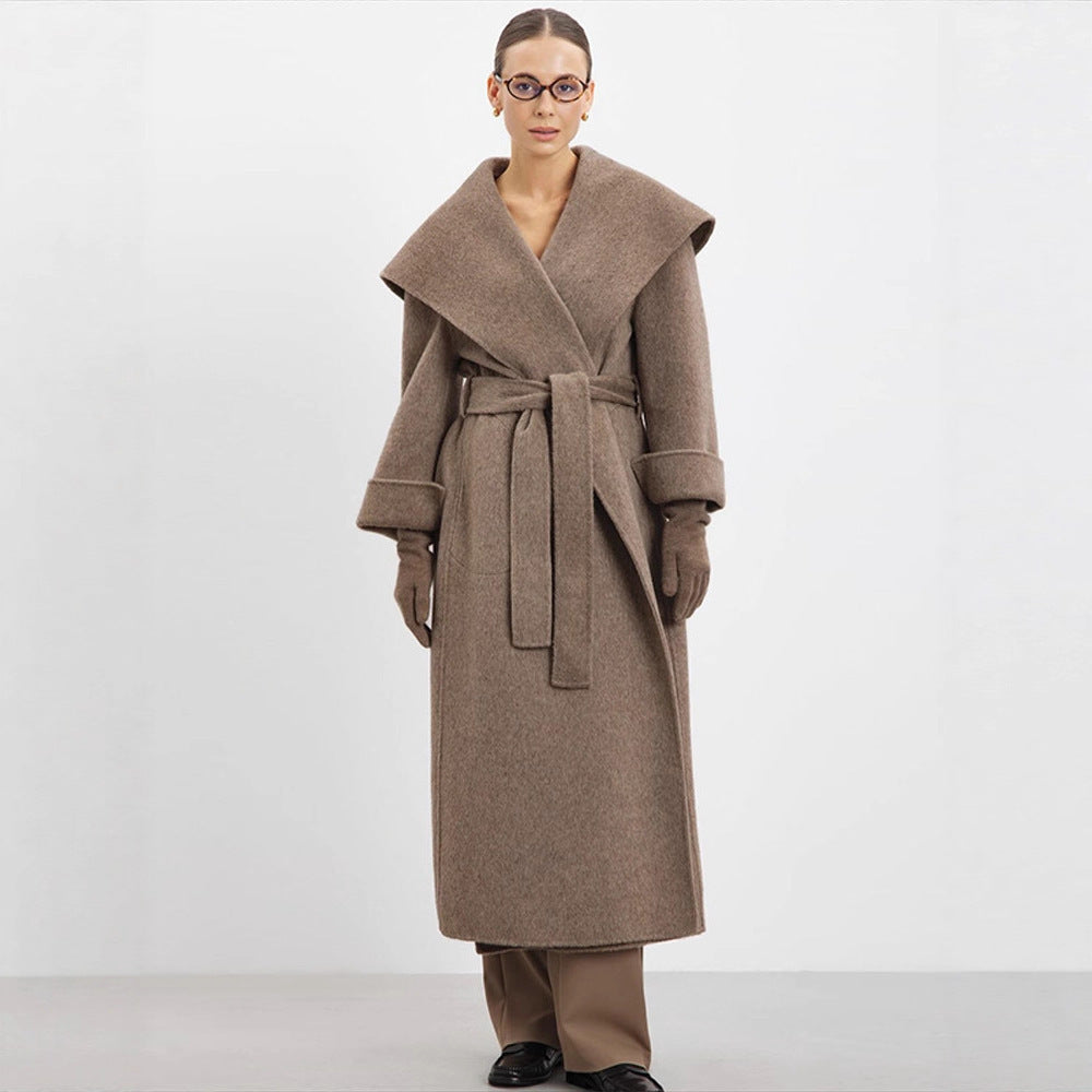 Women's Oversize Wool Blend Coat with Shawl Collar and Casual Maxi Length Chichicherry