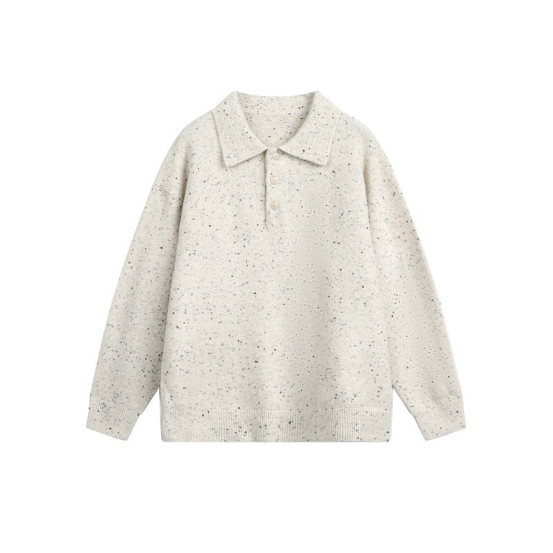 Women's Oversized Polo Sweater made of Mélange Fine Knit with Polo Collar and Button Placket Chichicherry