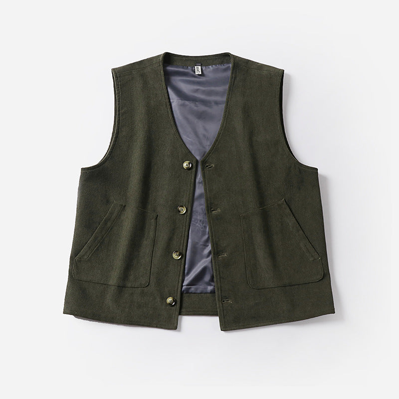 Men's cord waistcoat with satin lining, V-neck and patch pockets Chichicherry