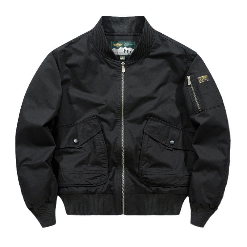 Men's pilot bomber jacket in urban utility style with large flap patch pockets and sleeve zip pocket Chichicherry