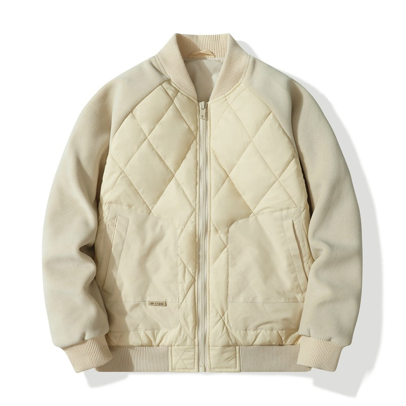 Men's Quilted Bomber Jacket with Fleece Sleeves and Utility Pockets Chichicherry