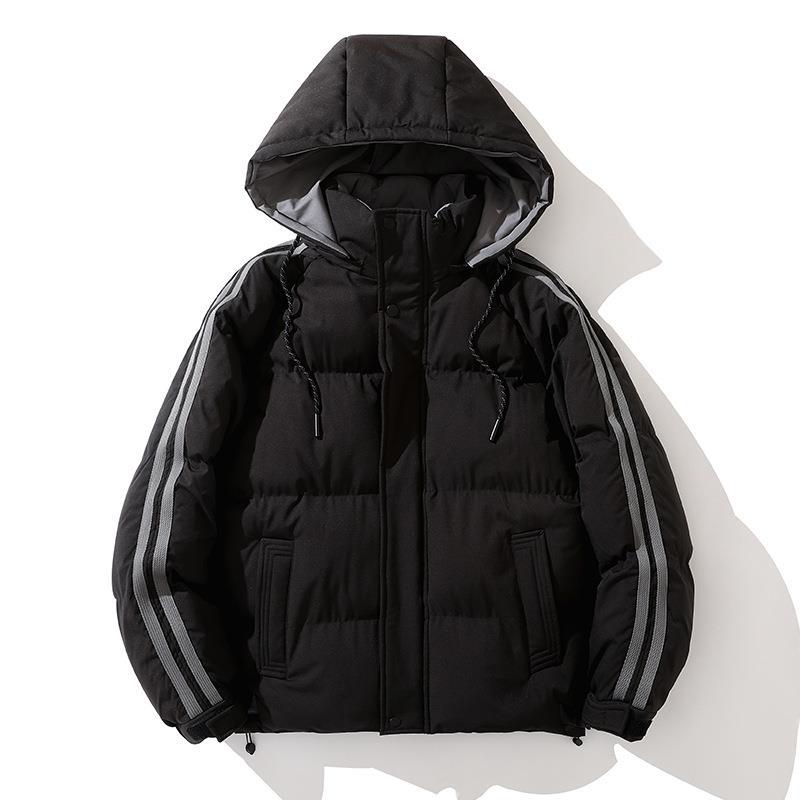 Unisex Padded Hooded Jacket with Drawstring and Contrast Stripes Chichicherry