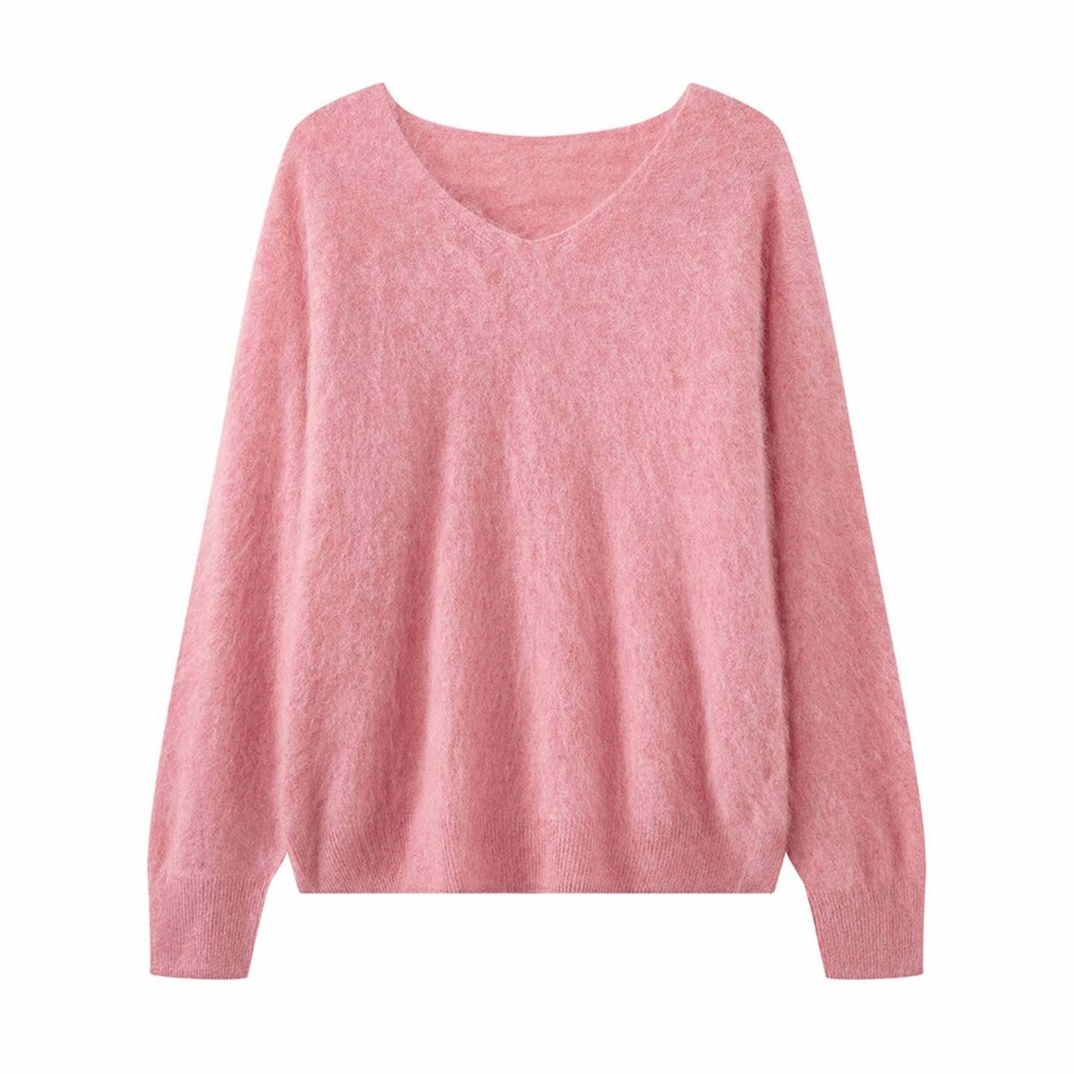 Women's Fluffy Mohair Blend Round Neck Sweater in Oversized Cut Chichicherry