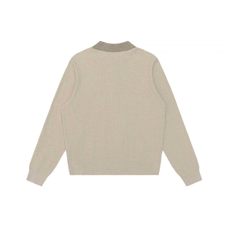 Unisex fine knit polo sweater with Henley button placket and ribbed cuffs Chichicherry