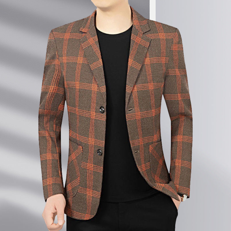 Men's modern checked tailored blazer made from wool blend with contrasting seam details and patch front pockets Chichicherry