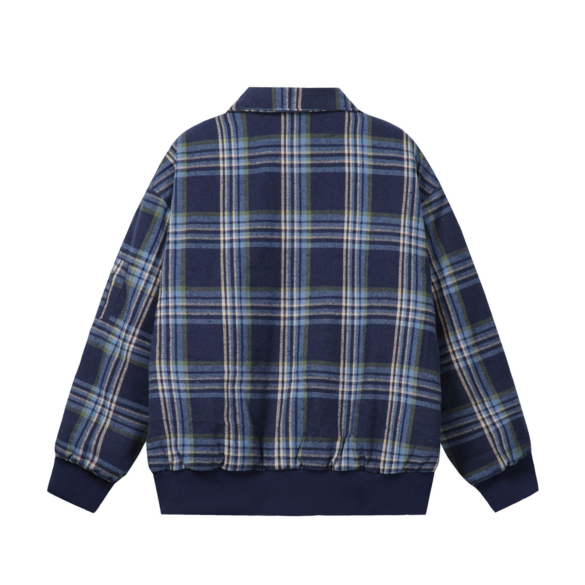 Unisex Checked Boxy Blouson in Oversized Cut with Rib Cuffs and Zipper Chichicherry