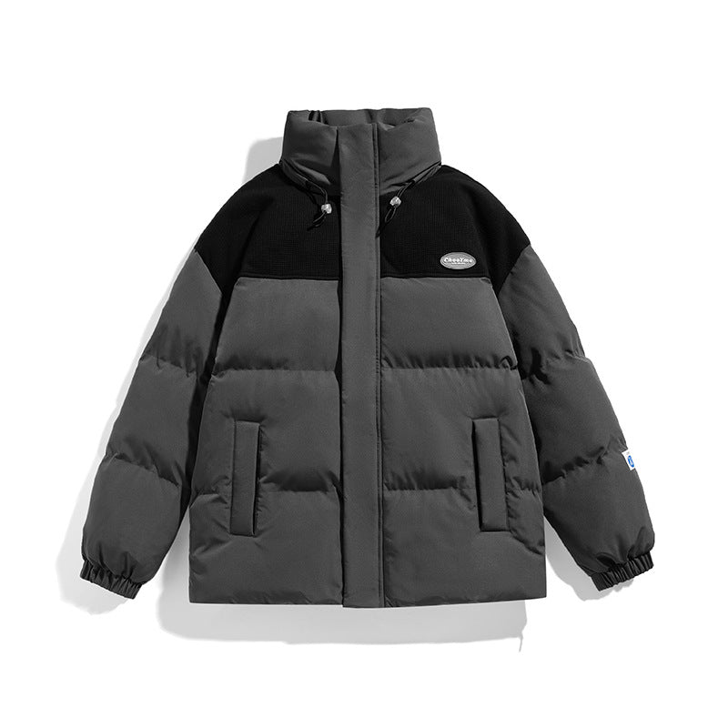 Men's Padded Oversize Quilted Jacket with High Stand-Up Collar and Contrasting Shoulder Panel Chichicherry