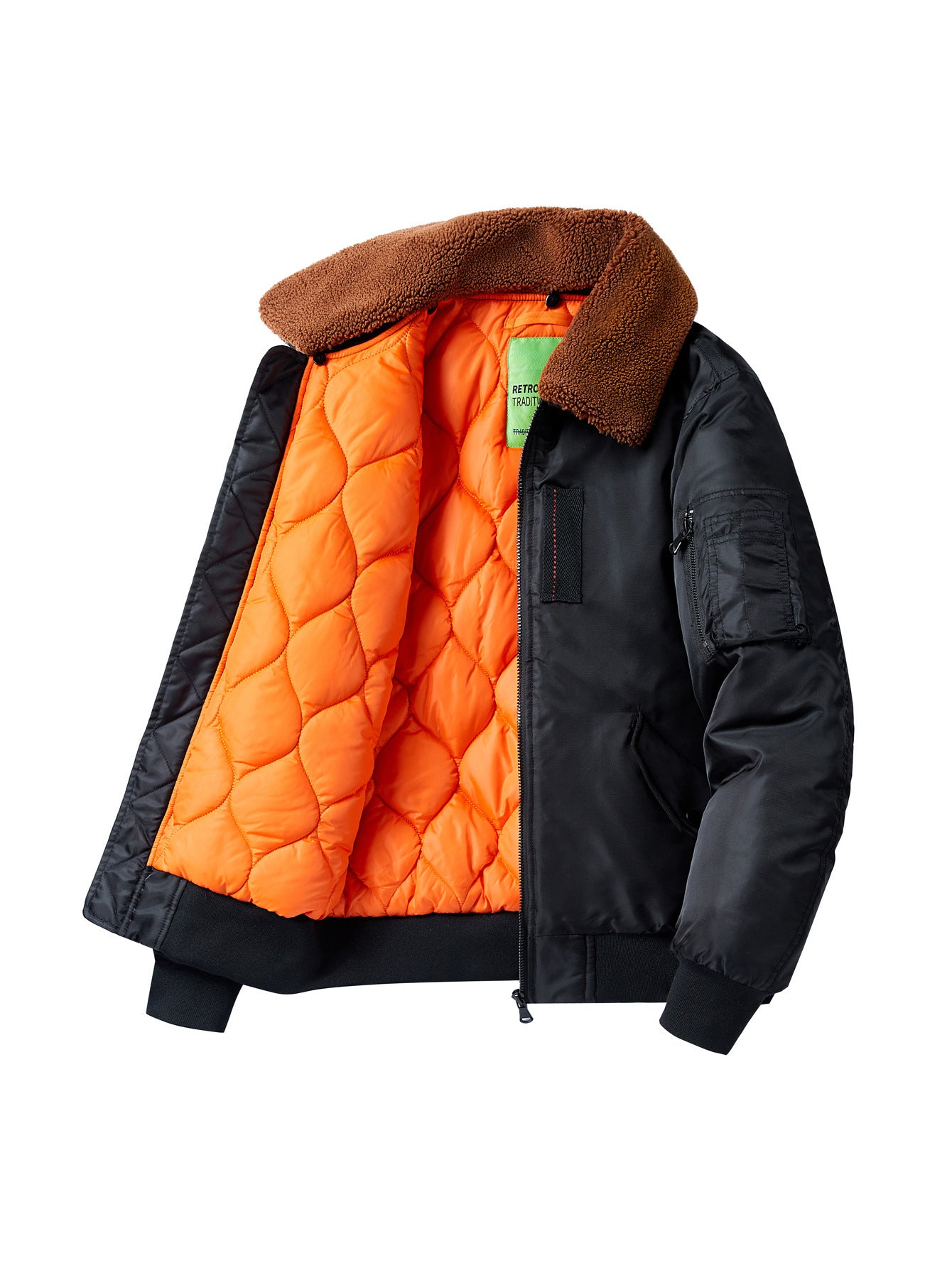 Men's pilot bomber jacket with teddy collar and utility arm pocket Chichicherry