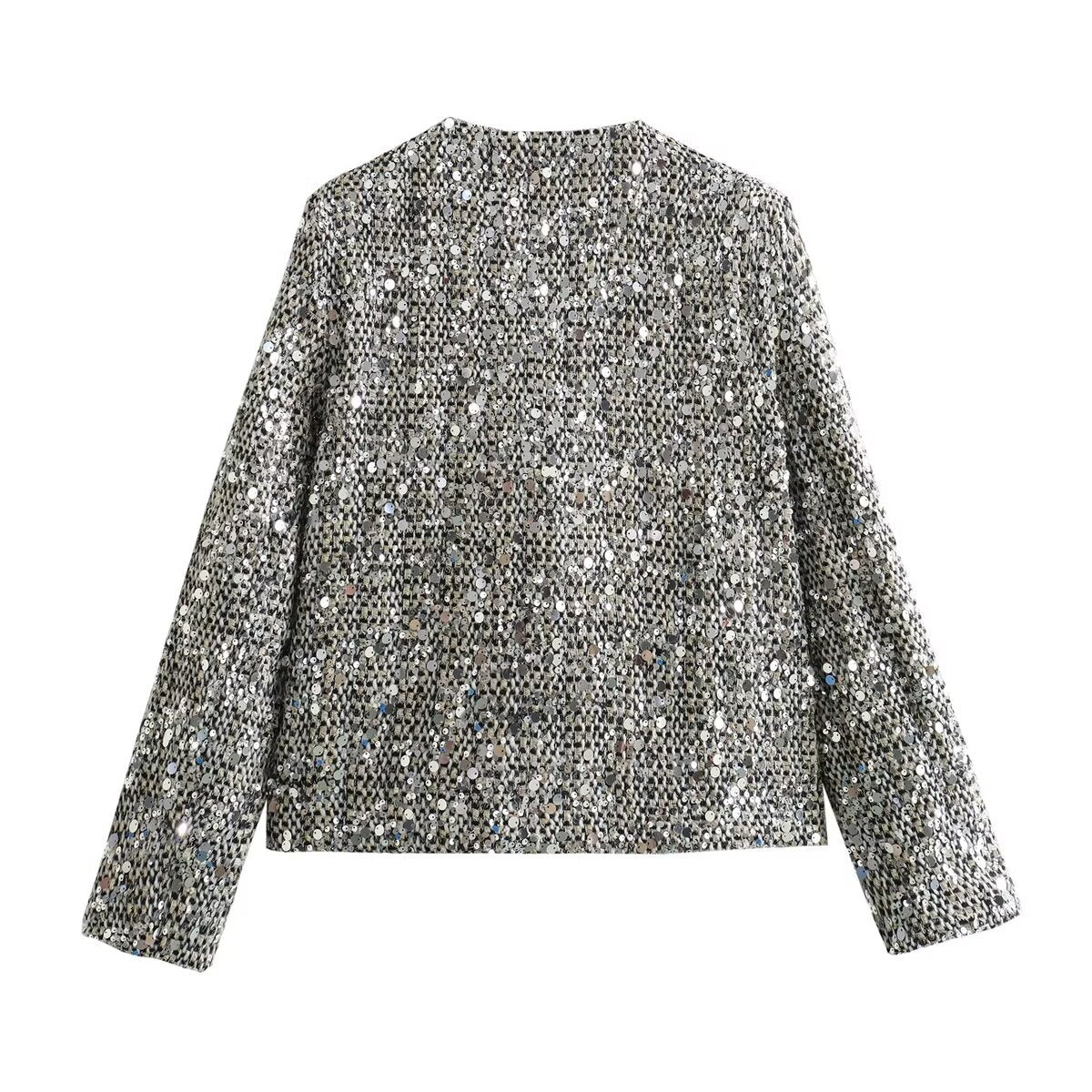 Women's short jacket with sequin trim and bouclé structure Chichicherry