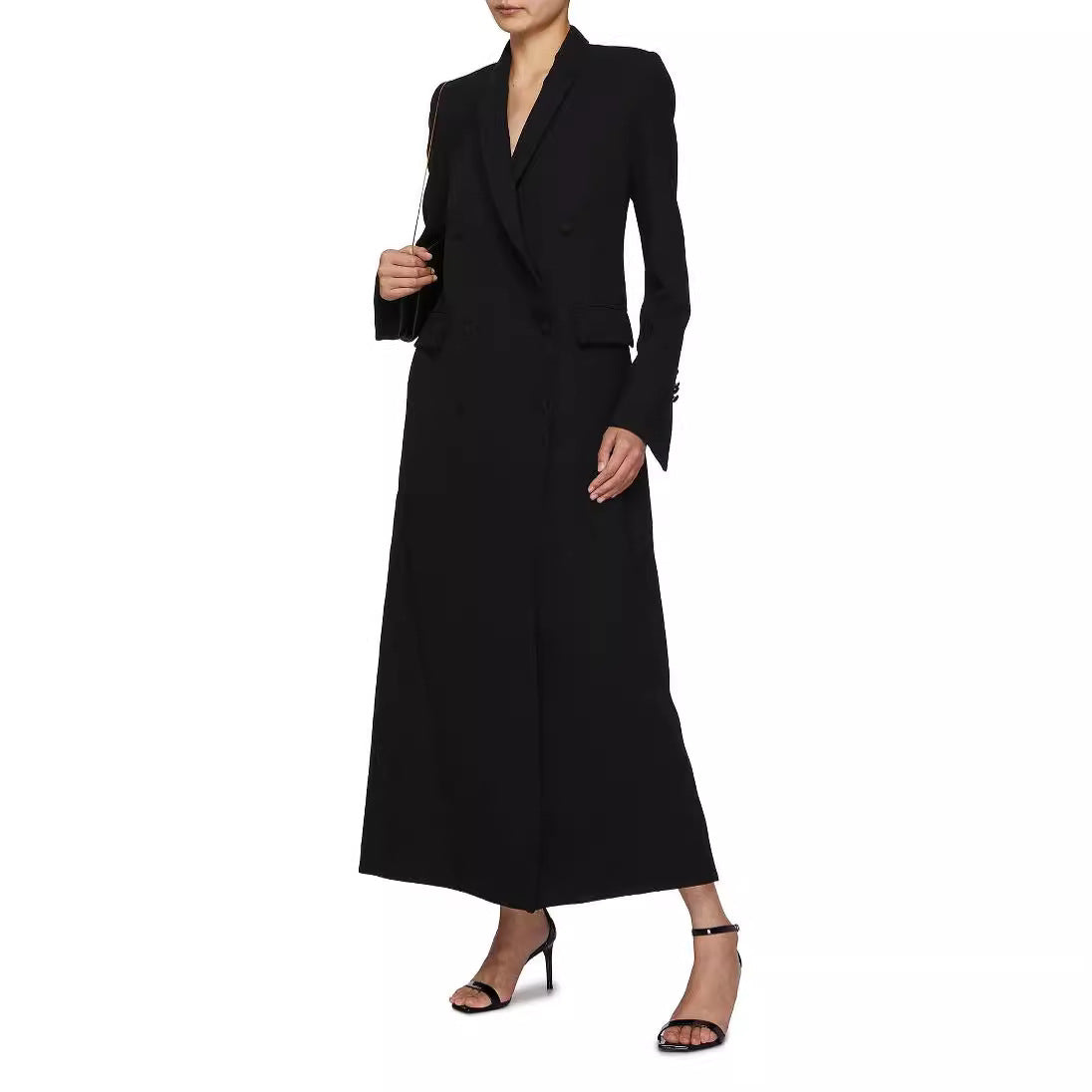Women Double-Breasted Maxi Blazer Coat with Slim Silhouette Chichicherry