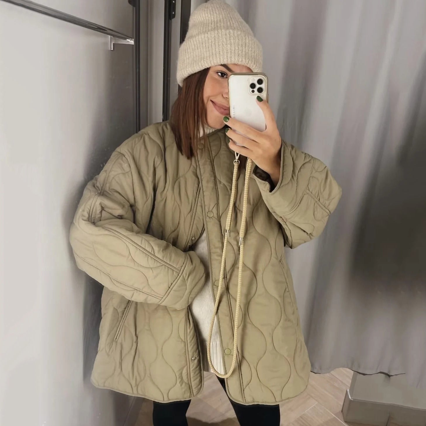 Women’s Longline Padded Jacket with Oversized Silhouette and Snap Button Closure Chichicherry