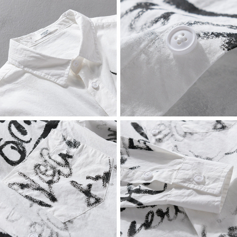 Men's Casual Overshirt with Graphic Scribble Print and Chest Pocket Chichicherry