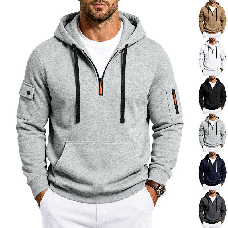 Men's Hoodie with Half Zip, Utility Arm Pockets and Kangaroo Pocket Chichicherry