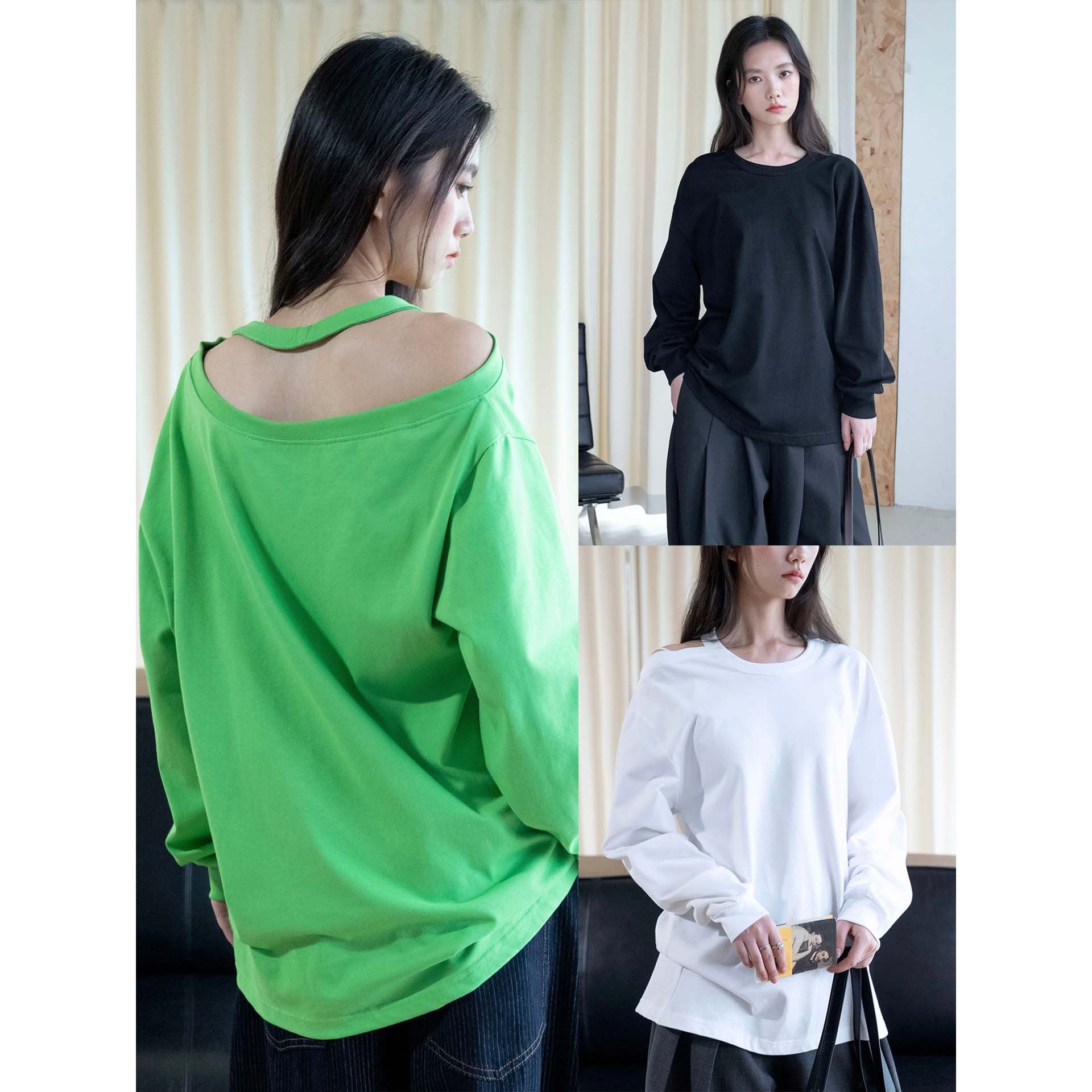 Women's Oversized Longsleeve Cotton Shirt with Round Neck and Drop Shoulder Chichicherry